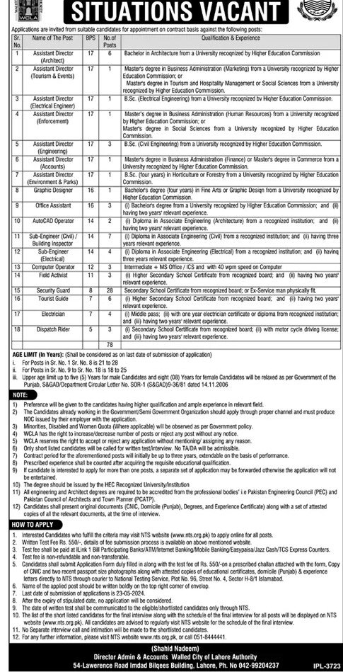 WCLA Walled City of Lahore Authority Job Opportunities 2024