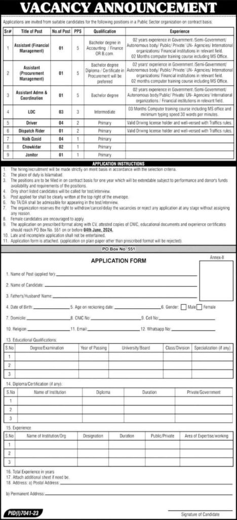 Public Sector Organization in Islamabad job opportunities 2024