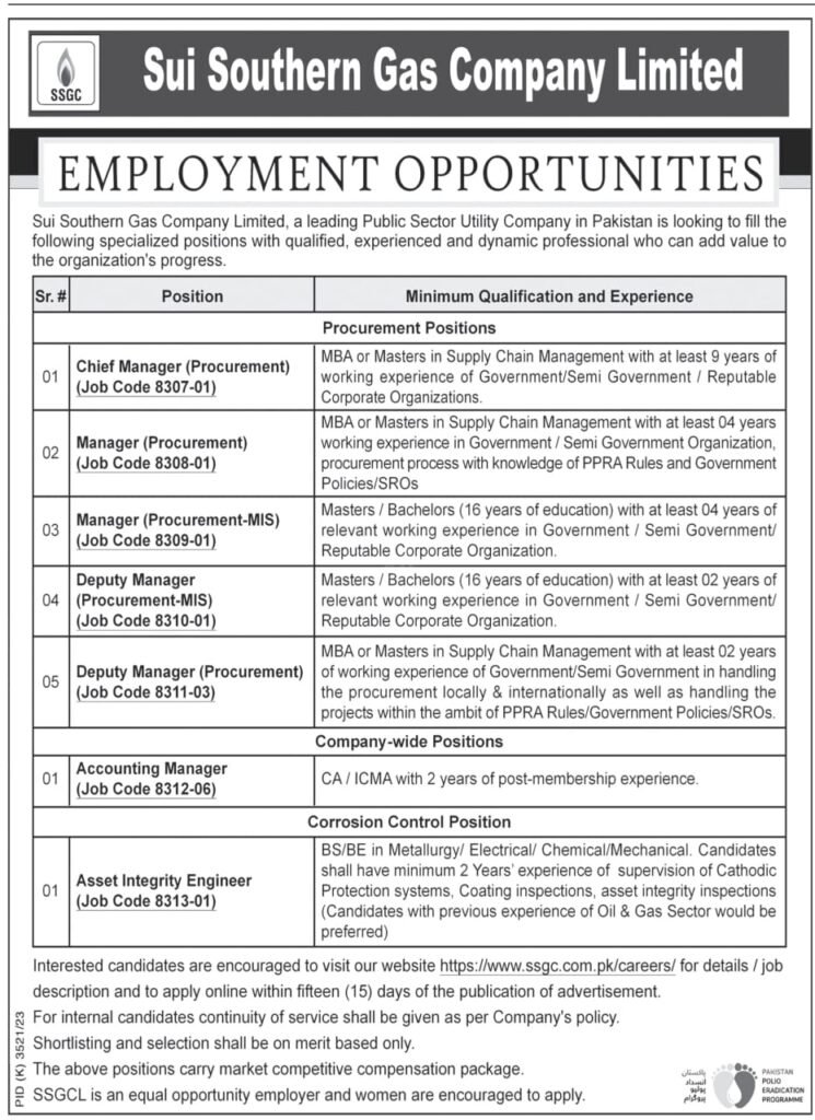 Sui Southern Gas Company Limited SSGC Latest Job Opportunities 2024